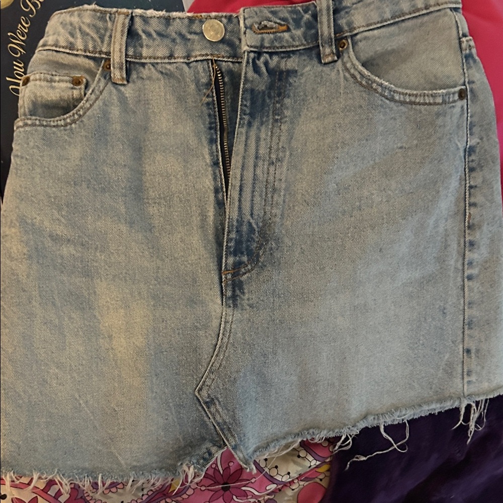 Zara Blue Denim Skirt with Raw Edge